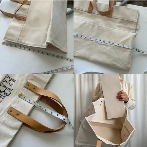 Handcrafted CB Station Cream monogram embroidered canvas tote bag. - Picture 7 of 8